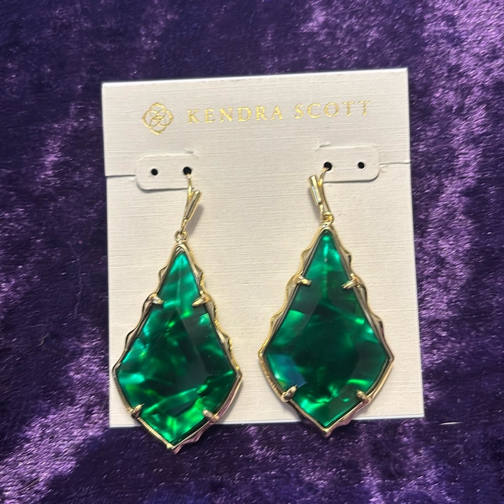 Kendra Scott Faceted Alex Drop Gold Emerald Illusion Earrings